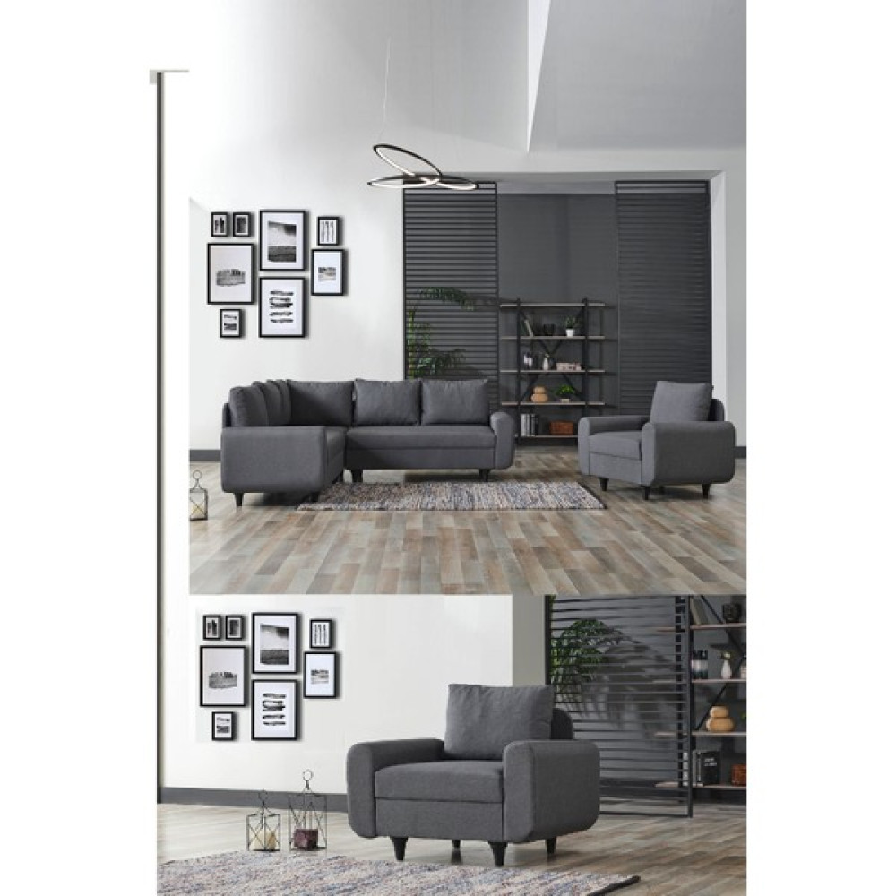 Eviana Corner Flavia Plus Berjerli Köşe Takımı - Koyu Gri Kanepe & Çekyat Fiyatı