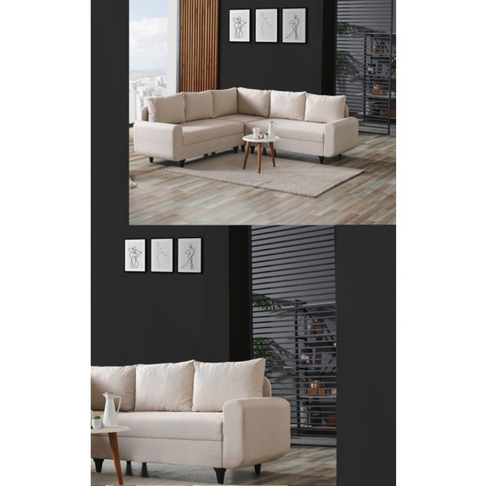 Eviana Corner Flavia Plus Köşe Takımı - Açık Krem Kanepe & Çekyat Fiyatı