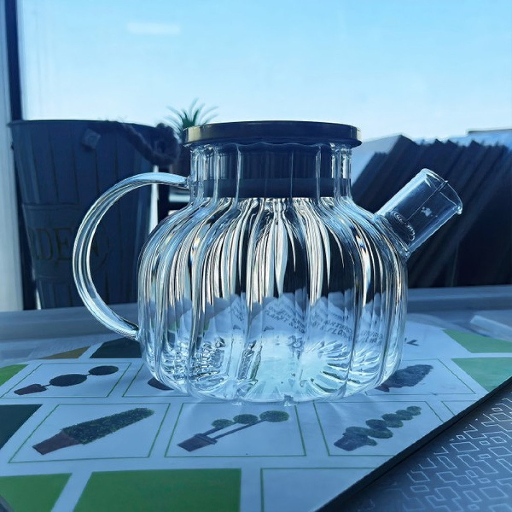Evikonu Çelik Kapaklı Çizgili Cam Demlik 1000ML Çay / Çaydanlık Setleri Fiyatı