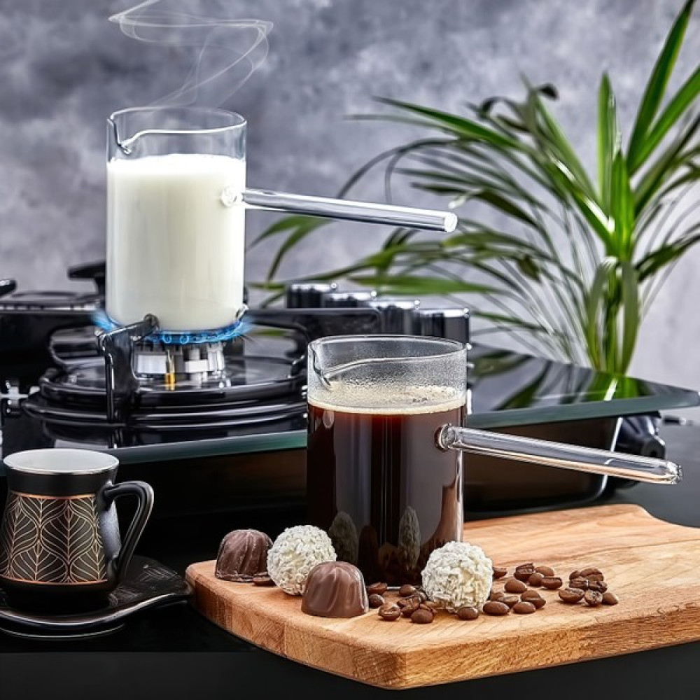 Evikonu Isıya Dayanıklı Borosilikat Cam Cezve Modern Şık Ateşe Dayanıklı Şeffaf Cezve 500 ml Cezve Takımları Fiyatı
