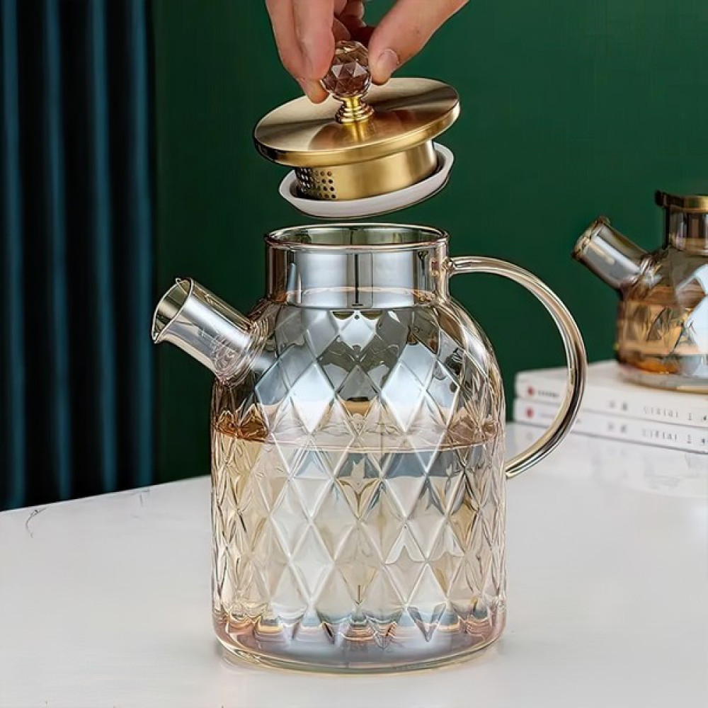 Evikonu Kabartmalı Borosilikat Cam Demlik 1500ML Çay / Çaydanlık Setleri Fiyatı
