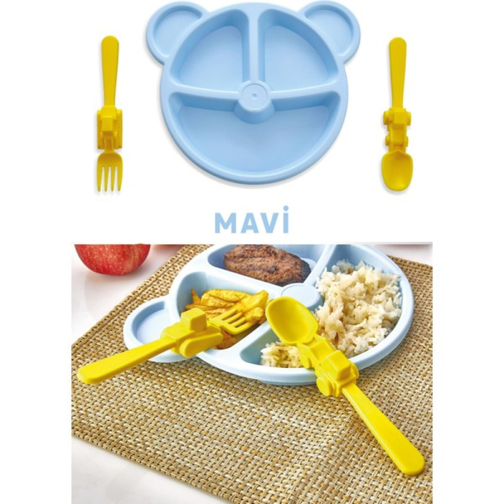 Evikonu Mavi Araba Figürlü Çocuk Çatal Kaşık ve Mama Tabağı Seti Çocuk Tabak Çatal Kaşık Seti - 1 Adet Çatal / Kaşık / Bıçak Takımları Fiyatı