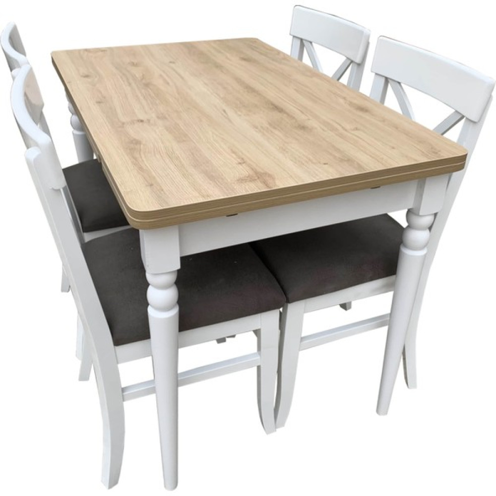 Evim-E Aksesuar 4 Adet Çapraz Sandalye Döşemeli Yandan Açılır Smart Masa Takımı 70 x 110 cm - Beyaz Masa - Sandalye Seti / Takımı Fiyatı