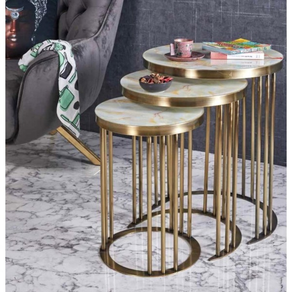 Evim-E Aksesuar C Metal Içiçe Girebilen 3'lü Zigon Sehpa Yuvarlak Gold Eskitme - Gold Mermer Temperli Cam Zigon Sehpa Fiyatı