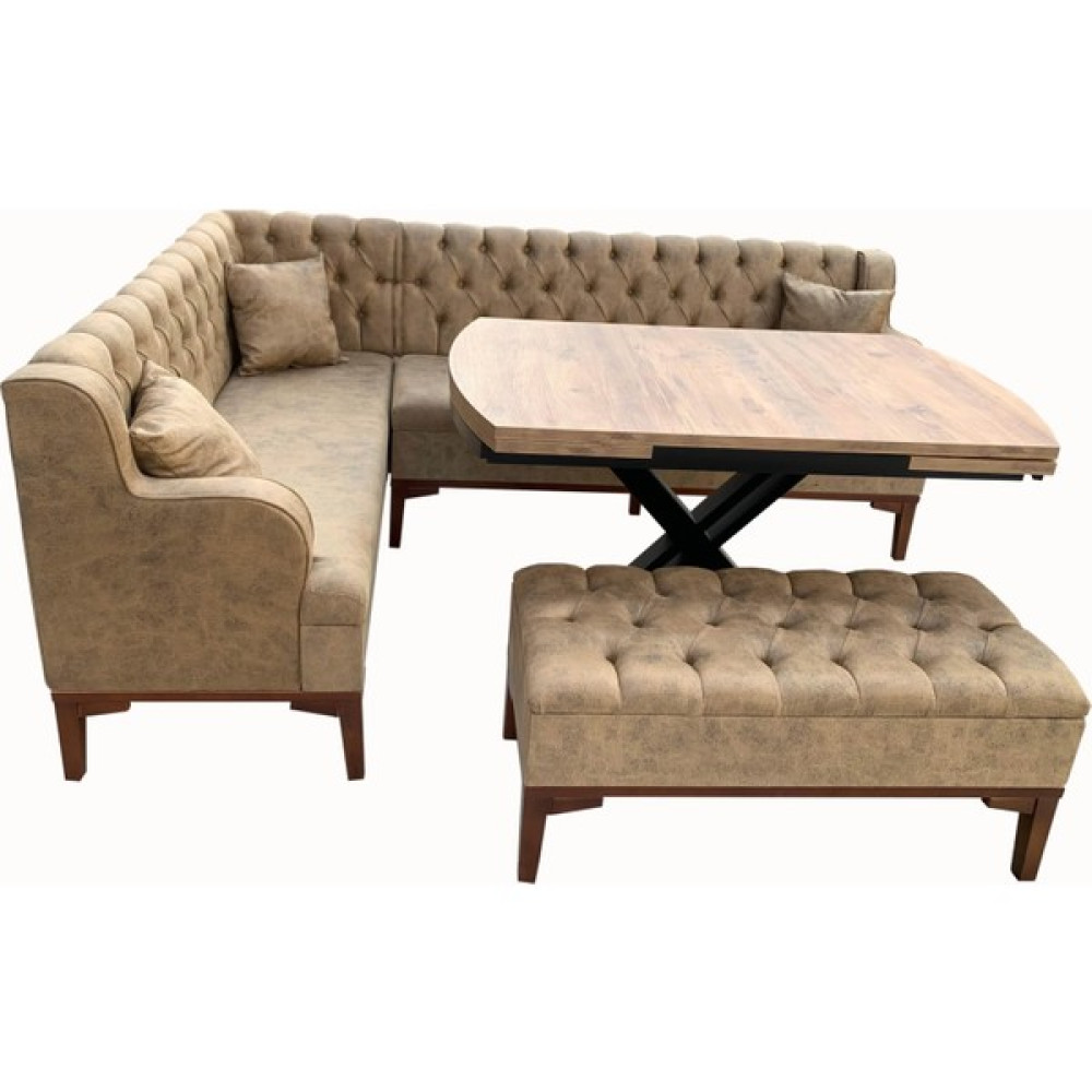 Evim-E Aksesuar Chester Yarım Kollu Köşe Takımı 160 x 220 cm - Ceviz - Açık Kahverengi Masa - Sandalye Seti / Takımı Fiyatı
