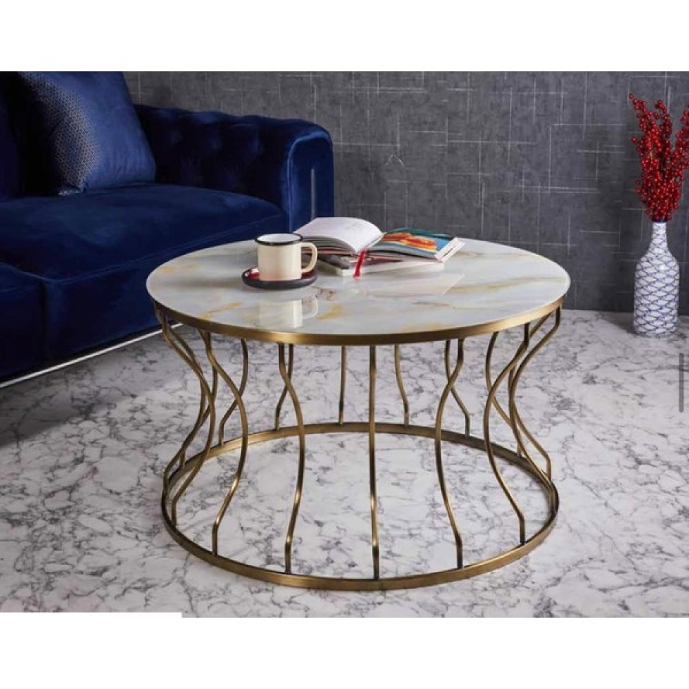 Evim-E Aksesuar Lotus Metal Kaplamalı Orta Sehpa Yuvarlak Gold Eskitme-Gold Mermer Temperli Cam - Beyaz Orta Sehpa Fiyatı