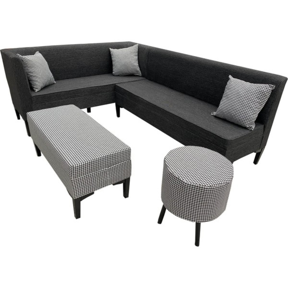 Evim-E Aksesuar Modern (Pedli) Mutfak Köşe Takımı Puflu Tamamı Ağaç Iskelet - 170*230 - Gri Mutfak Dolabı / Mobilyası Fiyatı