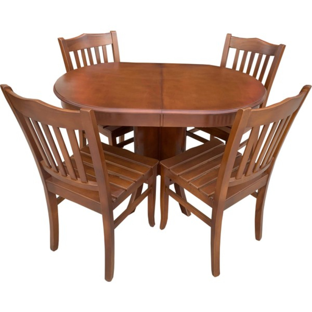 Evim-E Aksesuar Oval Açılır Masa + 4 Izgaralı Sandalye Takım Tamamı Ahşap Ceviz Renkte - 73X108 Masa - Sandalye Seti / Takımı Fiyatı