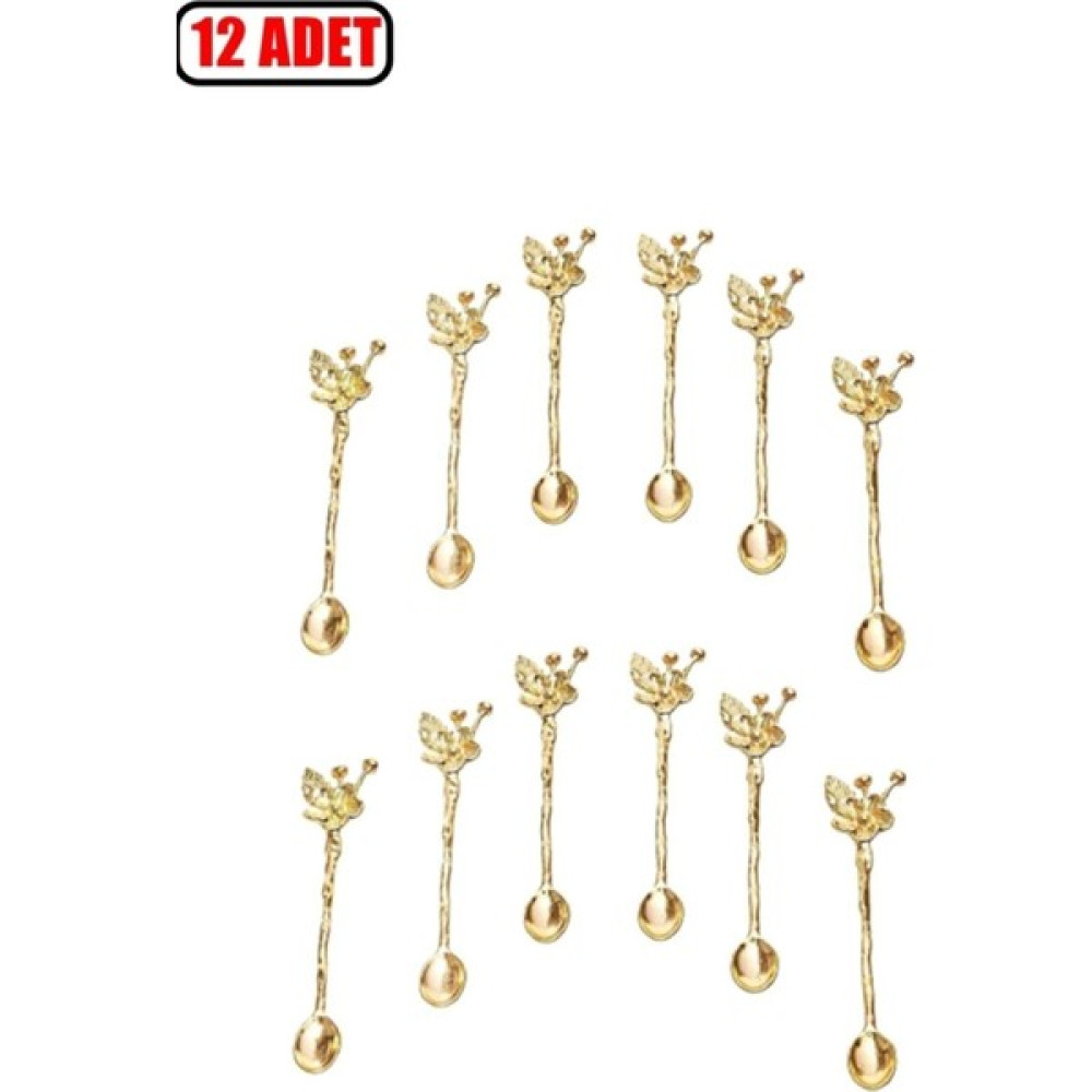 Evim Şahane 12 Adet Japon Gülü Gold Çay Kaşığı Seti Kahve ve Kahvaltılık Hediyelik Mutfak Eşyası - Beyaz Çatal / Kaşık / Bıçak Takımları Fiyatı