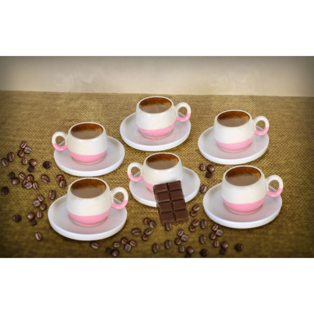 Evim Sepette Pembe Çift Renk El Yapımı Türk Kahvesi Espresso Fincan Seti 6'lı - 1 Adet - Beyaz - Pembe - 90 ml Fincan / Bardak / Kahve Takımı Fiyatı