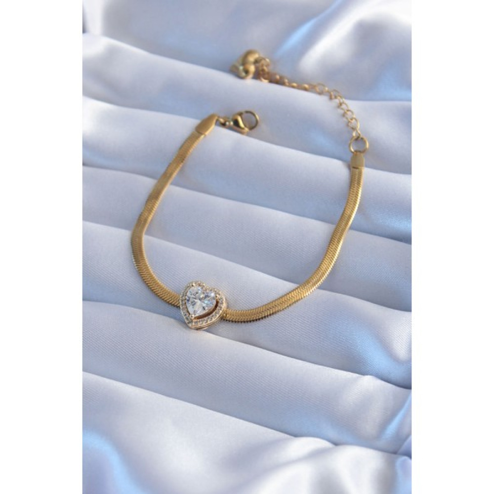 Evimdeyokyok 316L Çelik Gold Renk Italyan Zincir Zirkon Taş Kalp Charm Model Kadın Bileklik - TJ-BB5723 Saat ve Bileklik Aksesuarı Fiyatı