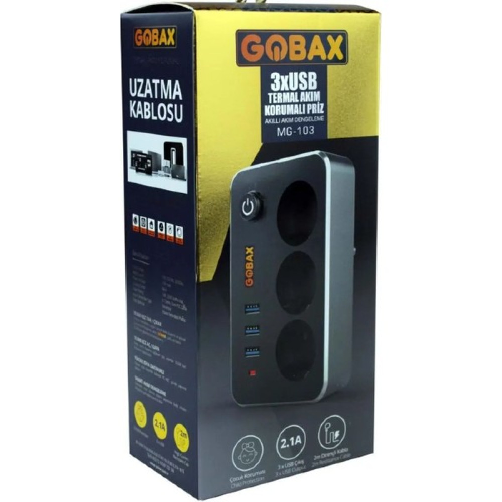 Evimdeyokyok Gobax MG-103 3xusb 2.1A 3x Priz Anahtarli Termal Akim Korumali Priz 2m Kablo Prizler Fiyatı