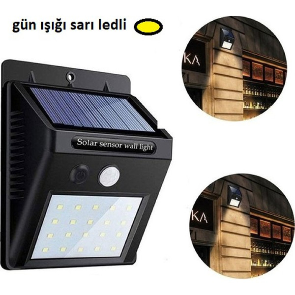 Evimdeyokyok Gün Işığı Sarı Ledli Hareket Sensörlü Güneş Enerjili LED Aydınlatma Dış Mekan Bahçe 20 LED Li Led Aydınlatmalar Fiyatı