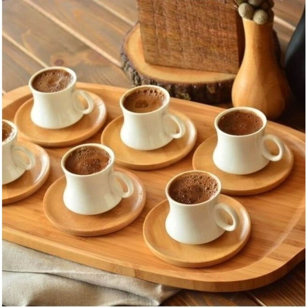 Evimiz Sepette 6 Kişilik Kahve Takımı Bambu - Beyaz Fincan / Bardak / Kahve Takımı Fiyatı
