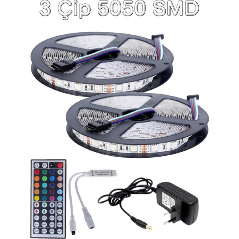 EVİMLED Rgb LED 10 Metre 44 Tuş Kumanda 5050 Smd 3 Çip Tak Çalıştır Set Slikonsuz Iç Mekan - 10 m Led Aydınlatmalar Fiyatı