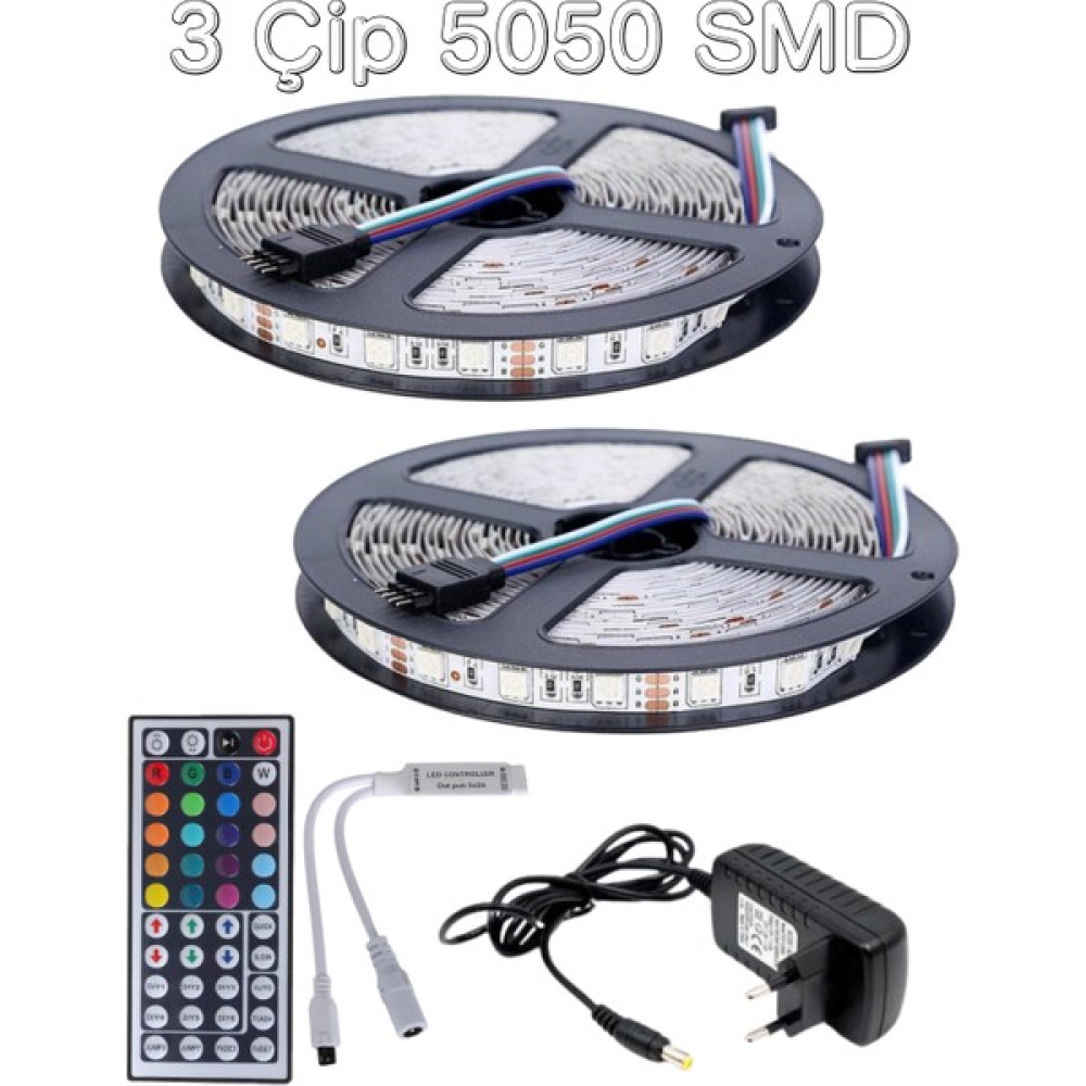 EVİMLED Şerit LED Rgb 10 Metre 44 Tuşlu Kumandalı 20 Renk Iç Mekan Tak Çalıştır Double Pcb - 10 m Led Aydınlatmalar Fiyatı
