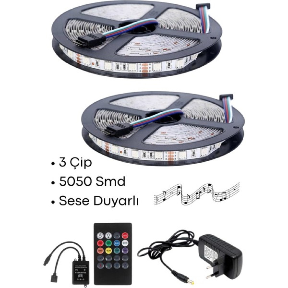 EVİMLED Sese Müziğe Duyarlı 10 Metre Rgb LED 3 Çipli 5050 Smd Tak Çalıştır Kombin - 10 m Led Aydınlatmalar Fiyatı