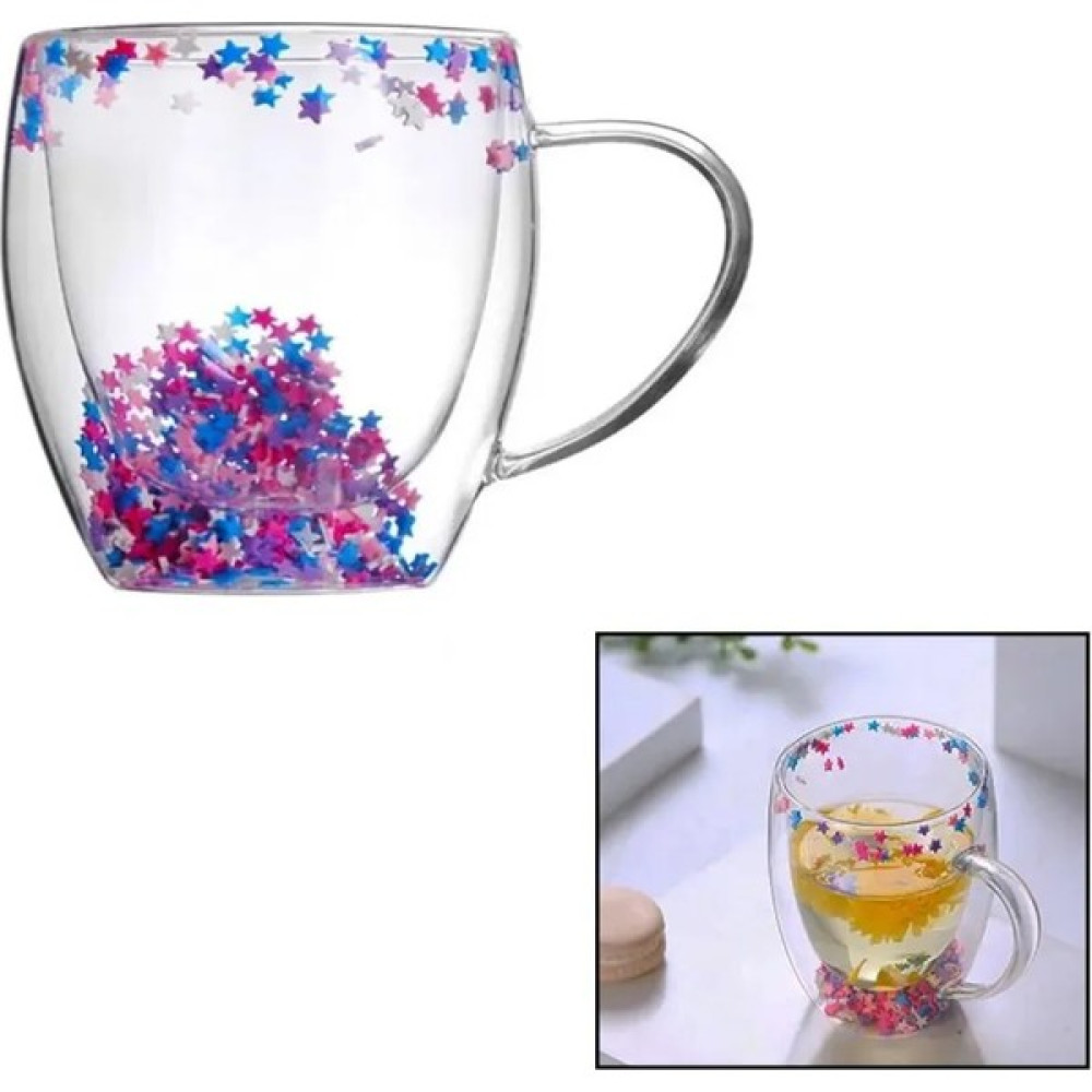Evimol 250ML & Dar Çift Cidarlı & Yıldız Süslü ) ( Termisil & Isıya Dayanıklı ) Cam Bardak - Beyaz - Mor - Turuncu Fincan / Bardak / Kahve Takımı Fiyatı