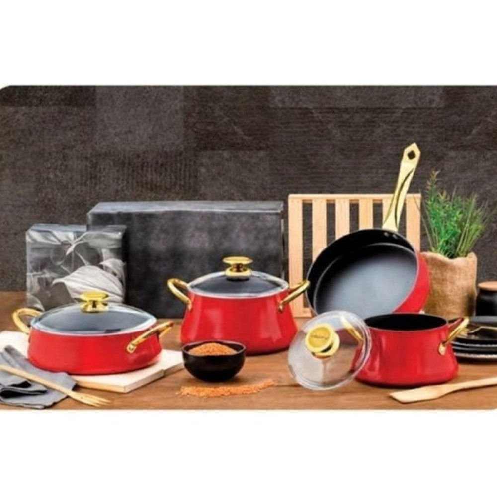 Evimsaray Dora Bakraç Granit Set 7 Parça Kırmızı - 20x24x26 Tencere / Tava Setleri Fiyatı