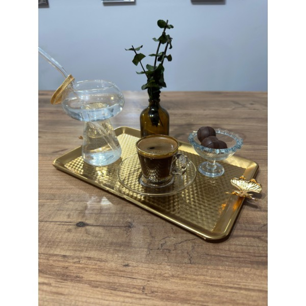 Evine Al Gold Kelebek Desenli Metal Sunum Tepsisi 30X20CM 1 Adet Servis Tepsisi Fiyatı