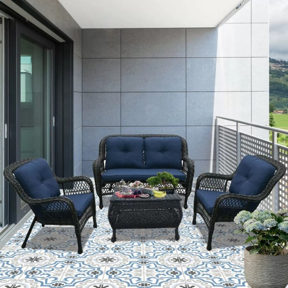 Evinizin Atölyesi Rattan Koltuk Bahçe Sandalye Takımı,suya Dayanaklı Rattan Örme 4 Parça Rattan Balkon Seti Bahçe Mobilyası Takımı Fiyatı