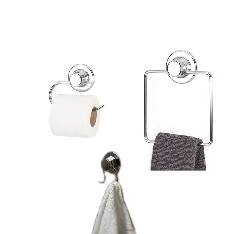 Evistro Hem Vakumlu Hem Vidalı Banyo Aksesuarı 3 Lü Set Kare Havluluk + Tuvalet Kağıtlığı + 2 Kancalı Havlu Askısı El / Yüz Havlusu Fiyatı