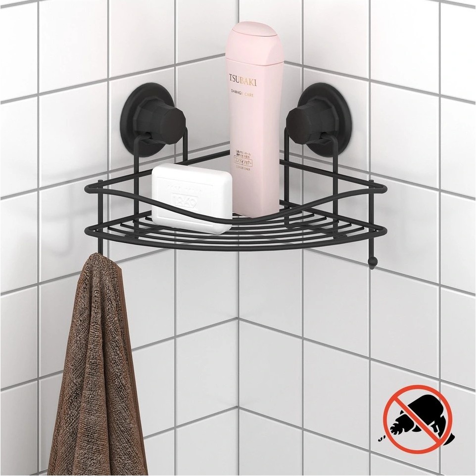 Evistro Vakumlu Banyo Duvar Rafı Şampuanlık Kancalı Köşe Rafı Siyah Duvar Rafı Fiyatı