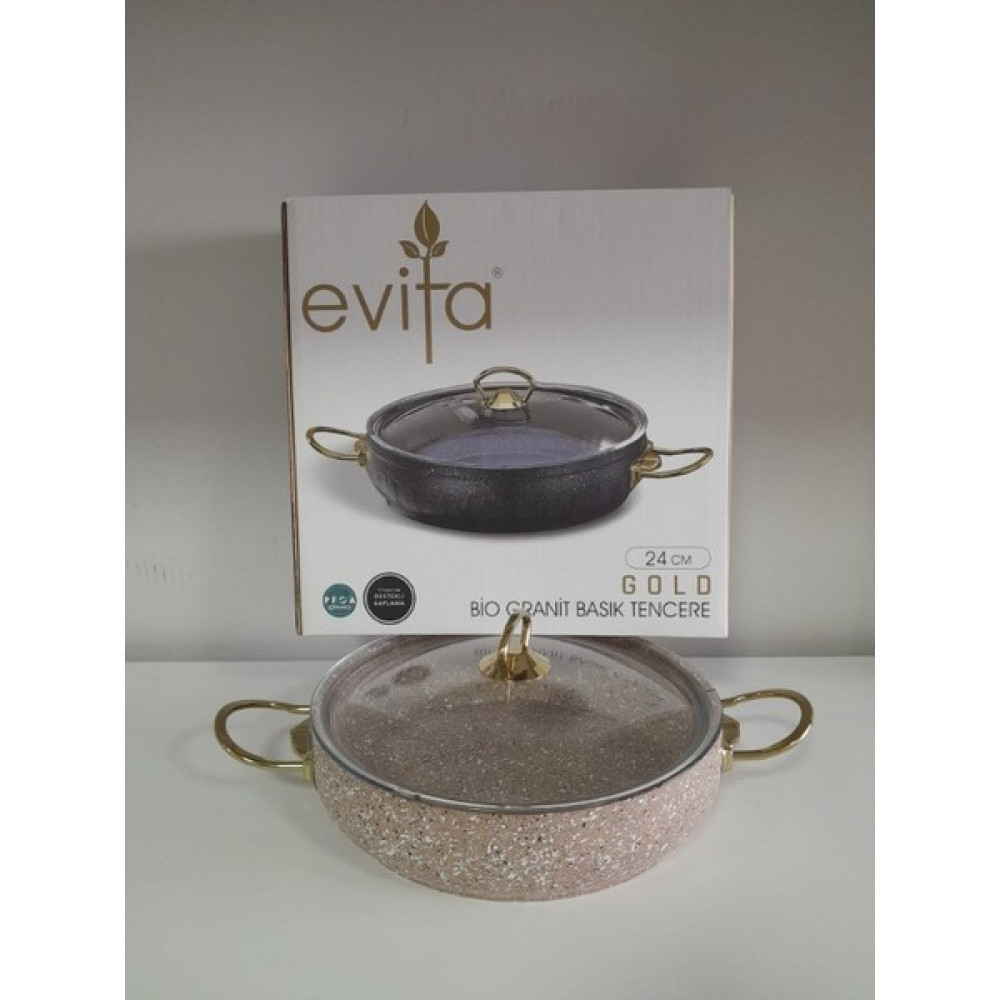 Evita 24 cm Gold Bio Granit Basık Tencere Tencere / Tava Setleri Fiyatı