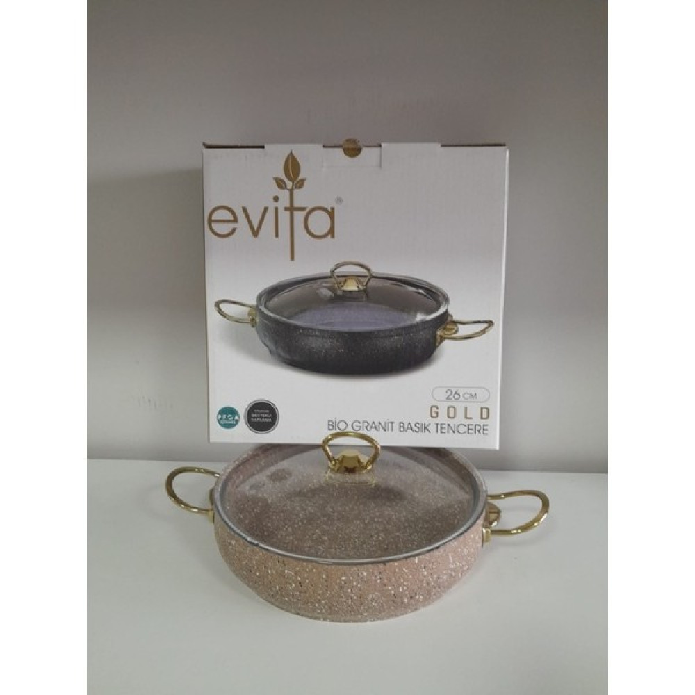 Evita 26 cm Bio Granit Gold Basık Tencere Tencere / Tava Setleri Fiyatı