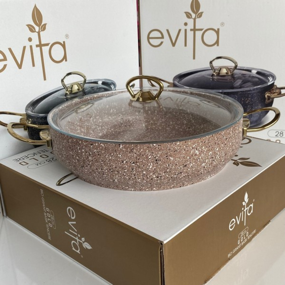 Evita 28 No Tel Sap Gold Granit Basık Tencere - Bej - 28 cm Tencere / Tava Setleri Fiyatı