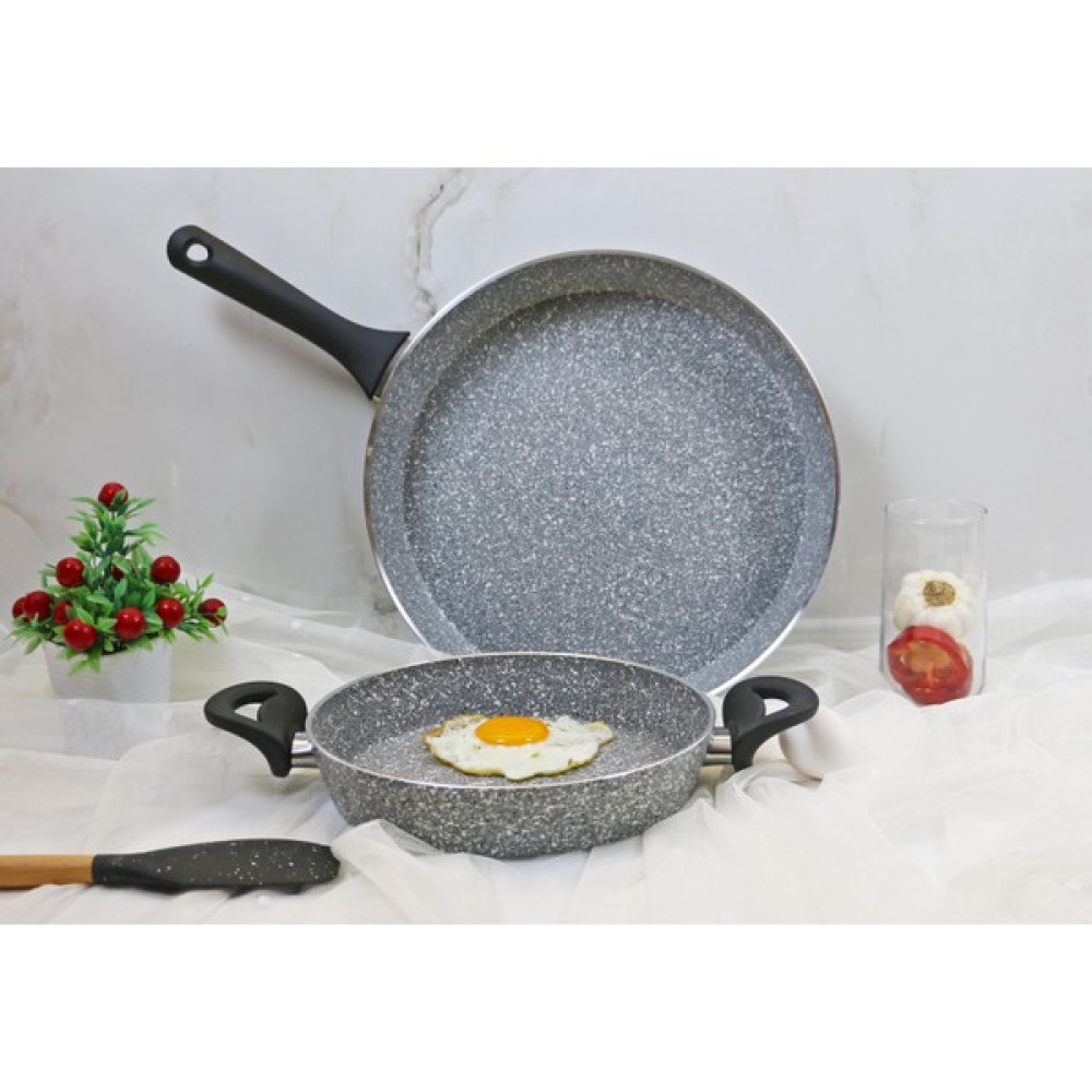 Evita Eco Bio Granit 2 Parça Sahan ve Tava Seti-Jumbo - 22,28 cm - Gri Tavalar Fiyatı