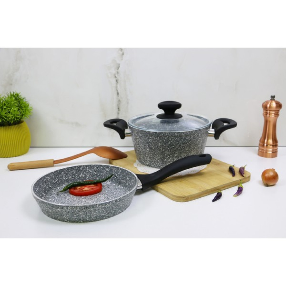 Evita Eco Bio Granit 3 Parça Tava ve Derin Tencere Seti-Mini - Gri - 20 cm Tencere / Tava Setleri Fiyatı
