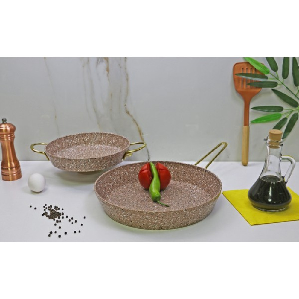 Evita Eco Gold Granit 2 Parça Sahan ve Tava Seti-Jumbo - 22-28 cm - Kahverengi Tavalar Fiyatı