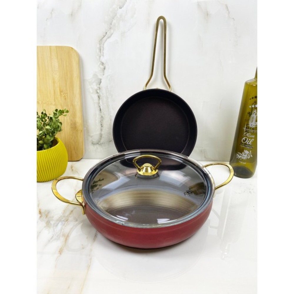 evita Eco Gold Granit 3 Parça Tava Basık Tencere Set - Mini - Kırmızı Tencere / Tava Setleri Fiyatı