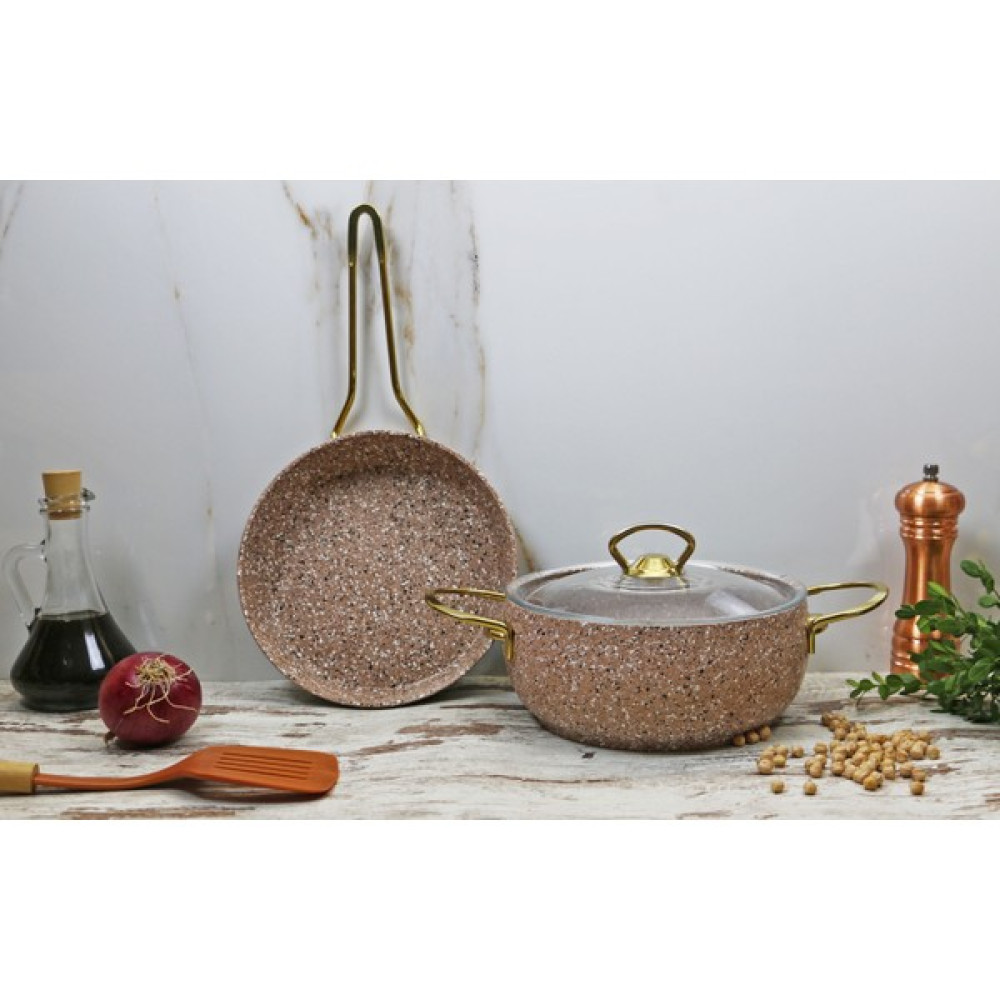 Evita Eco Gold Granit 3 Parça Tava ve Derin Tencere Seti-Mini - Kahverengi - 20 cm Tencere / Tava Setleri Fiyatı
