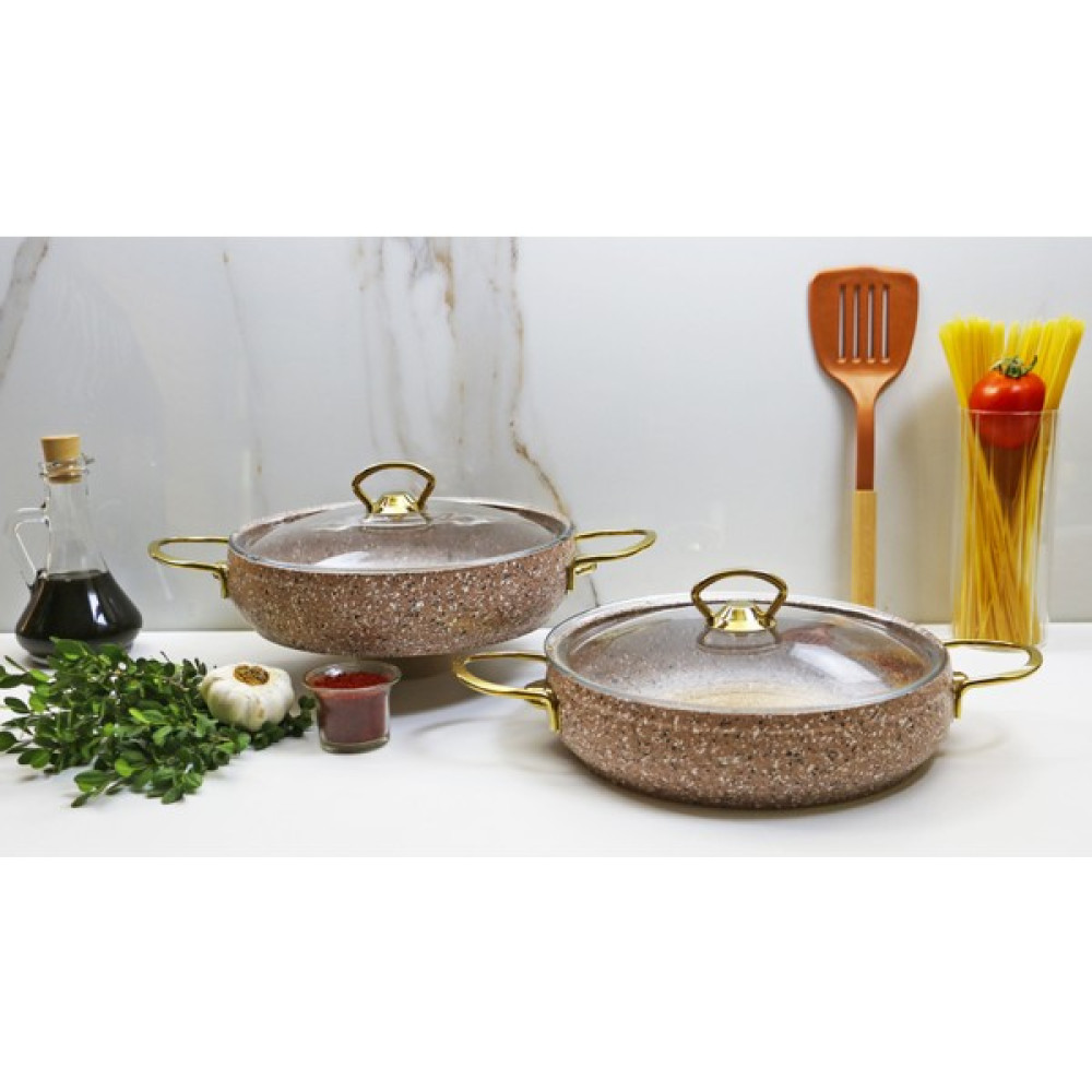 Evita Eco Gold Granit 4 Parça Basık Tencere Seti Mini 22-24 cm - Kahverengi Tencere / Tava Setleri Fiyatı