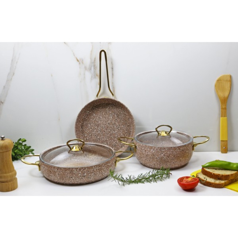 Evita Eco Gold Granit 5 Parça Tencere Set Mini - Kahverengi - 20-22-20 cm Tencere / Tava Setleri Fiyatı