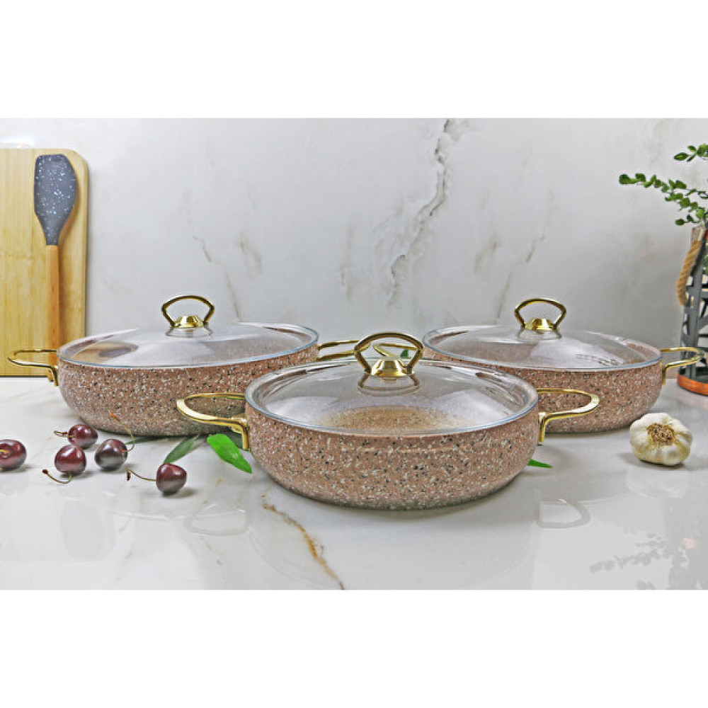 Evita Eco Gold Granit 6 Parça Basık Tencere Seti Jumbo - Kahverengi - 26-28-30 Tencere / Tava Setleri Fiyatı