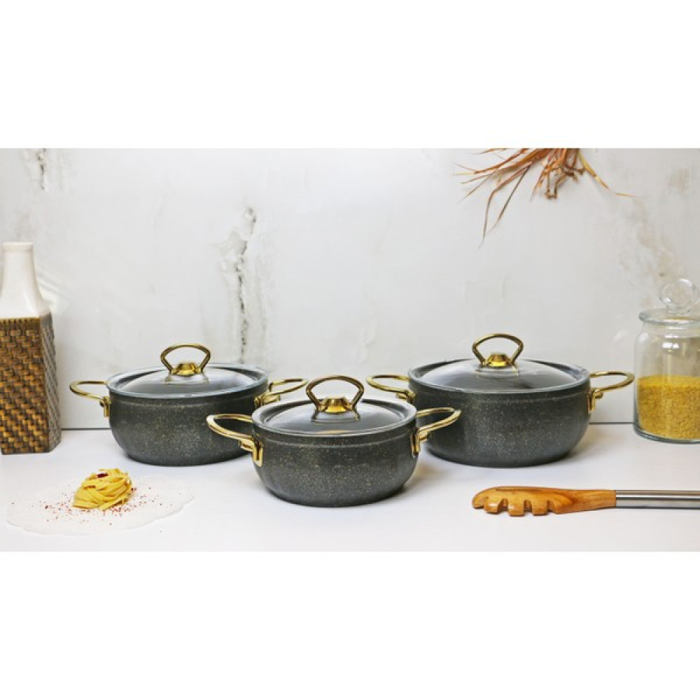 Evita Eco Gold Granit 6 Parça Mini Güveç Set - Siyah - 16,18,20 cm Tencere / Tava Setleri Fiyatı