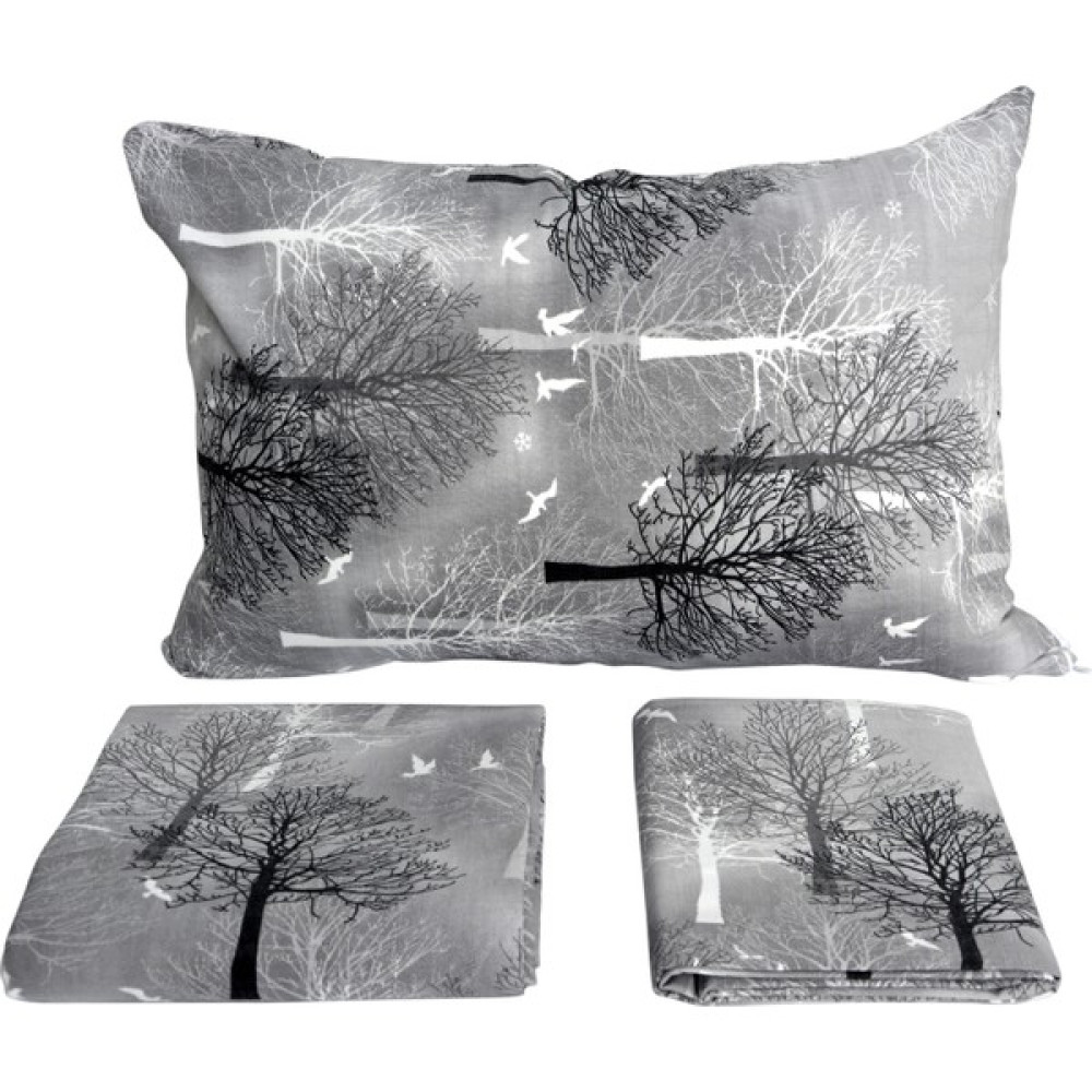 Evke Çift Kişilik Nevresim Takımı Battal Boy Ranforce Pamuklu Ağaç Desenli Set 200X235 cm - 200 x 235 cm - Gri Nevresim Takımı Fiyatı