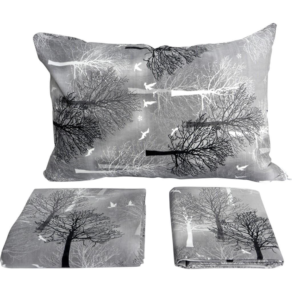 Evke Çift Kişilik Nevresim Takımı Battal Boy Ranforce Pamuklu Ağaç Desenli Set 200X235 cm - 200 x 235 cm - Gri Nevresim Takımı Fiyatı