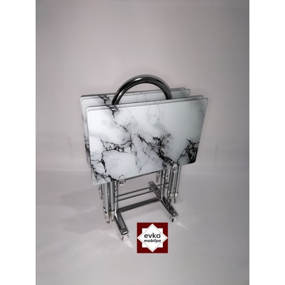 Evko Mobilya Çanta Zigon Sehpa, Camlı Sehpa, Servis Sehpası, 4'lü Sehpa, Metal Sehpa, Misafir Sehpası - MERMER Zigon Sehpa Fiyatı
