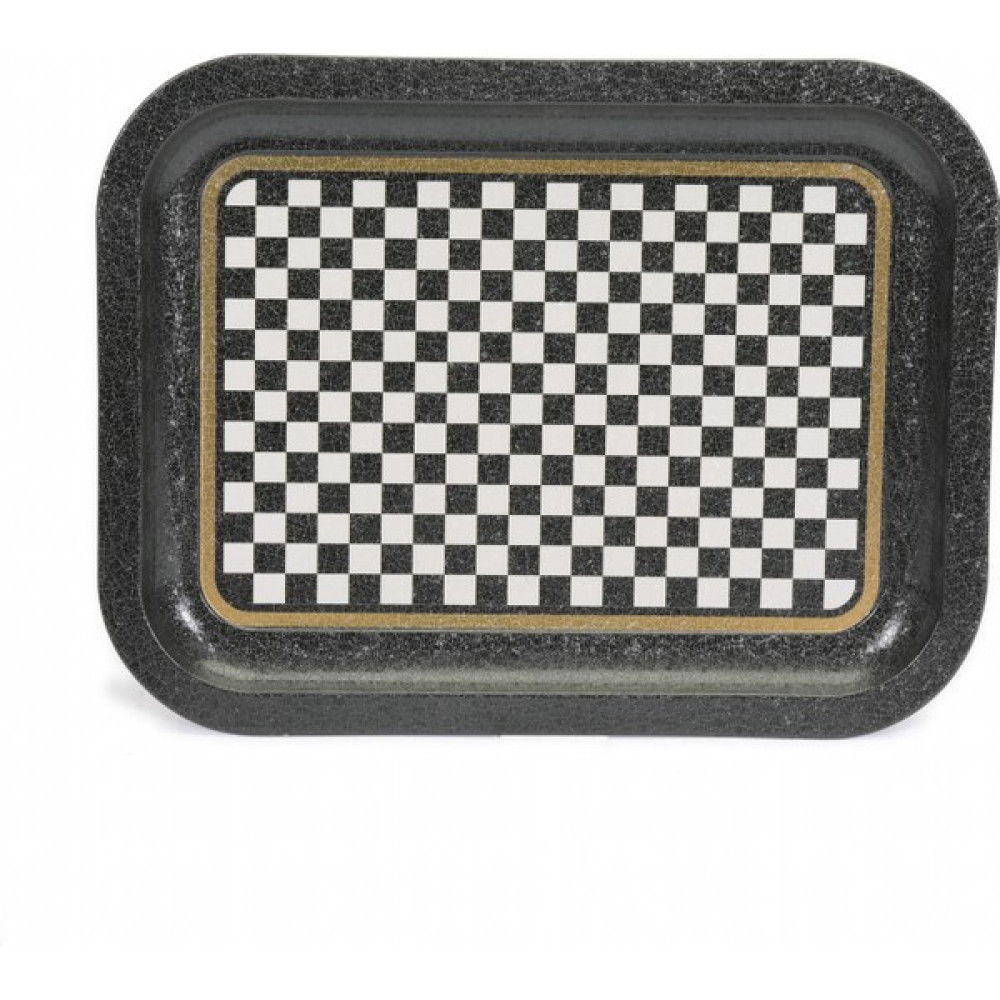 Evle Dama Desenli 233x307 mm Dikdörtgen Metal Dekoratif Sunum Tepsisi - Siyah Beyaz Servis Tepsisi Fiyatı