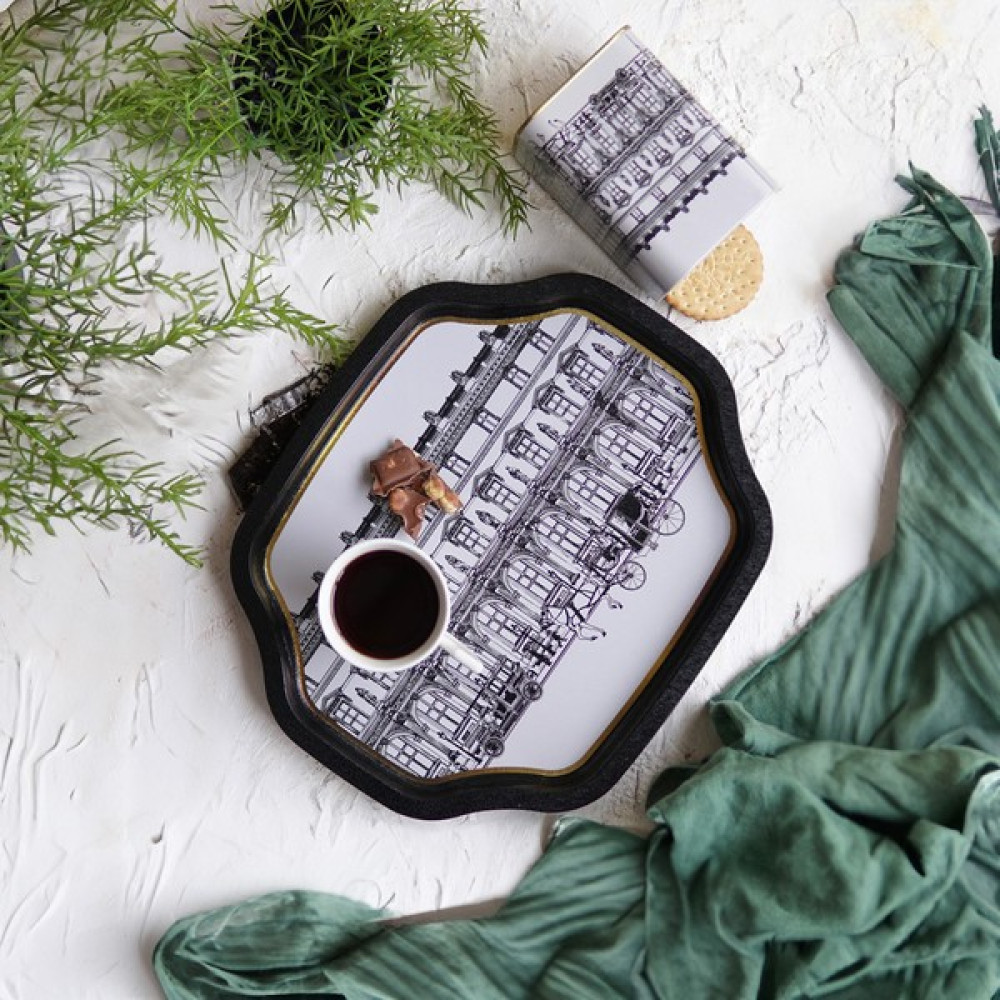 Evle EE166-T9 City Desenli Özel Şekil Tepsi 28X33 cm Servis Tepsisi Fiyatı