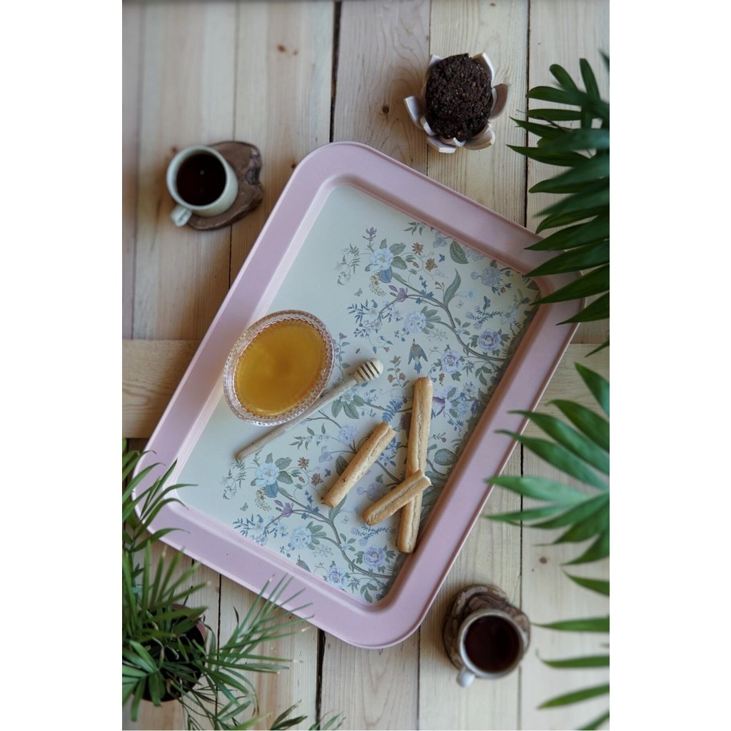 Evle EE169-1G Botanica Pink Desenli Dikdörtgen Tepsi 32X43 cm Tepsiler / Fırın Kapları Fiyatı