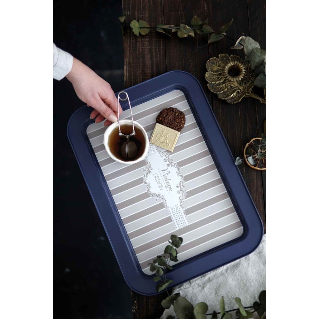Evle EE169-5B Elegance Blue Desenli Dikdörtgen Tepsi 32X43 cm Tepsiler / Fırın Kapları Fiyatı