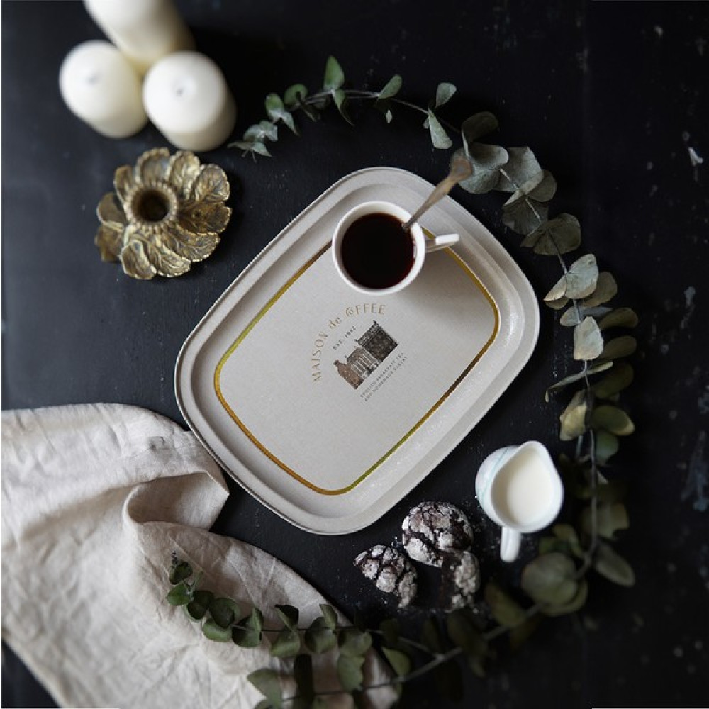Evle EE171-7F Azura Coffee Desenli Oval Tepsi 24X31 cm Servis Tepsisi Fiyatı