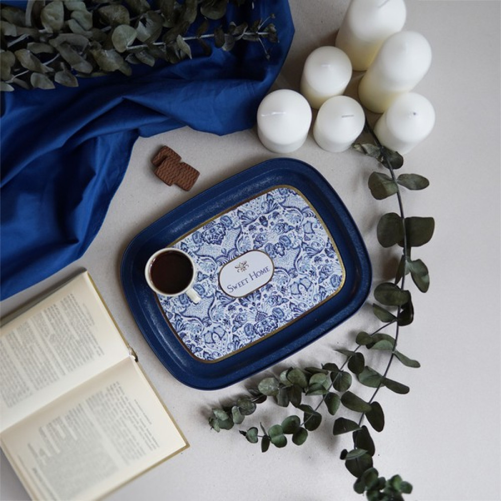 Evle EE171-7N Azulejos Sweet Home Desenli Oval Tepsi 24X31 cm Servis Tepsisi Fiyatı