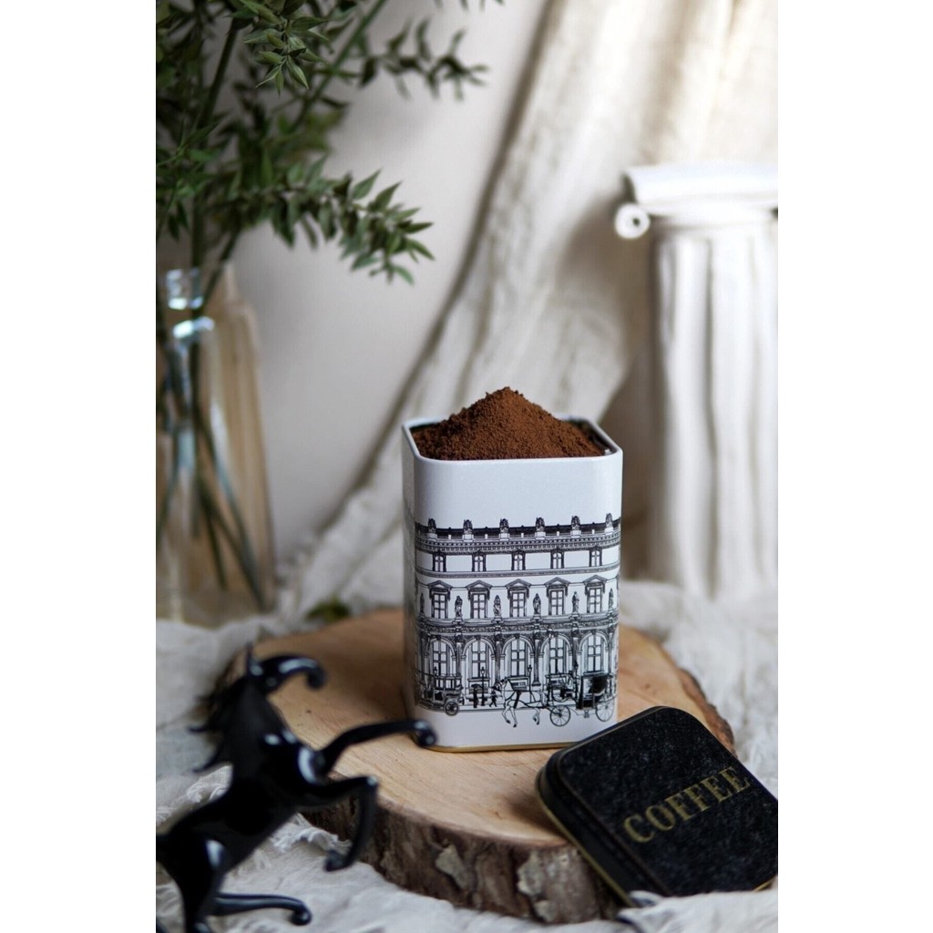 Evle ER022-2A City Coffee Desenli Kare Metal Saklama Kabı 11X11 cm Eşya Saklama / Düzenleme Fiyatı
