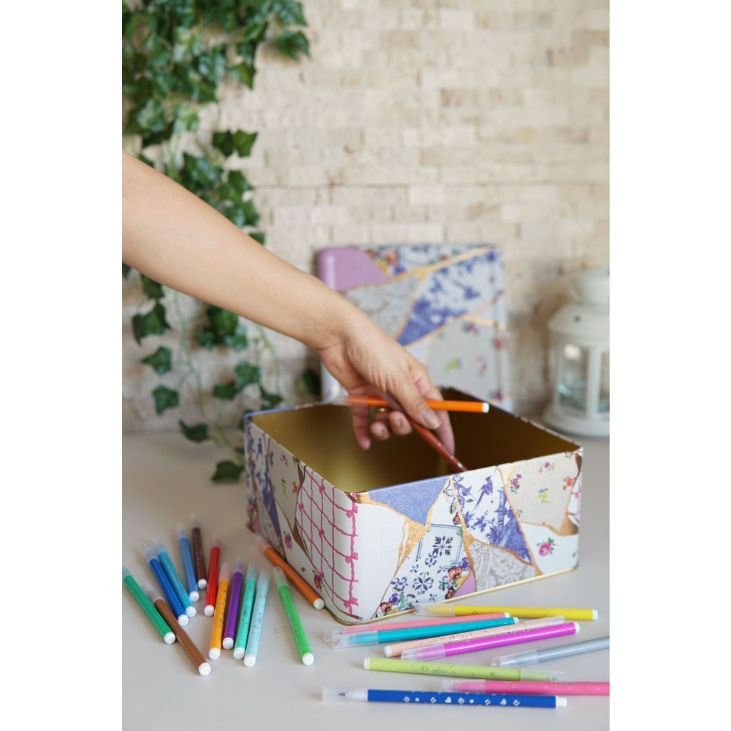 Evle ER029-U5 Kint Sugi Desenli Kare Metal Saklama Kabı 24X24 cm Eşya Saklama / Düzenleme Fiyatı